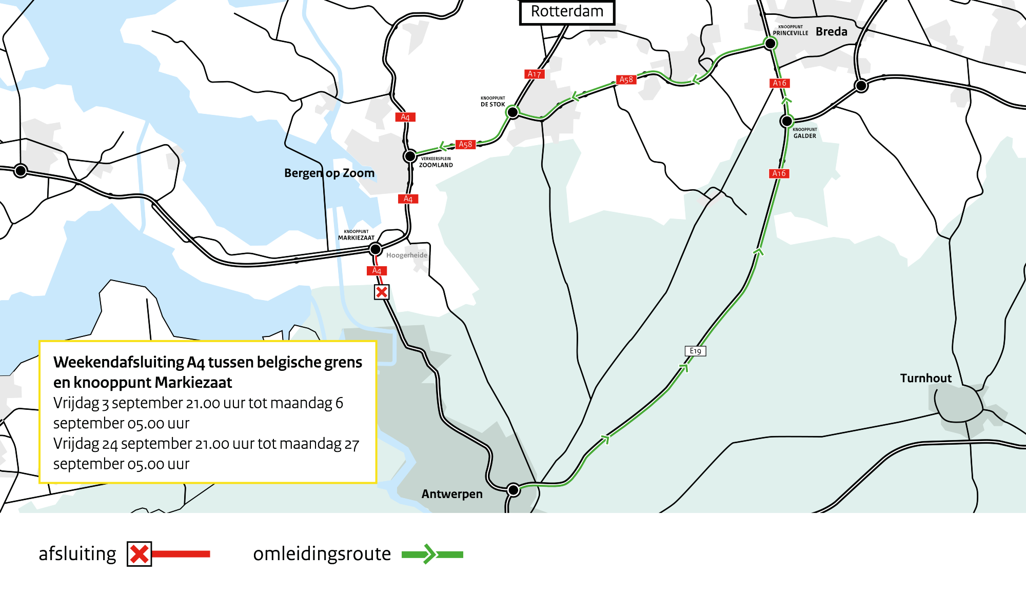 Afsluitingen A4; 3-6 En 24-27 September 2021