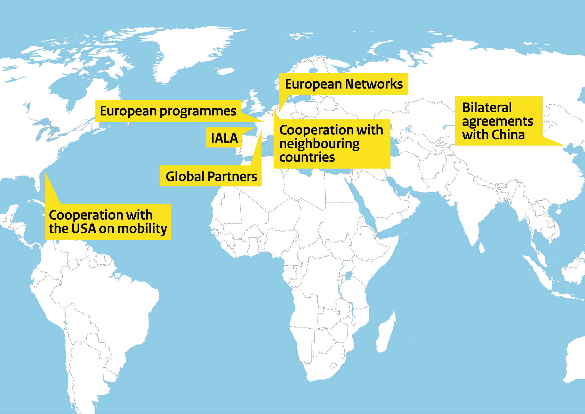 This map of the world shows our worldwide mobility partnerships. There are clickable areas to proceed to the individual programmes.