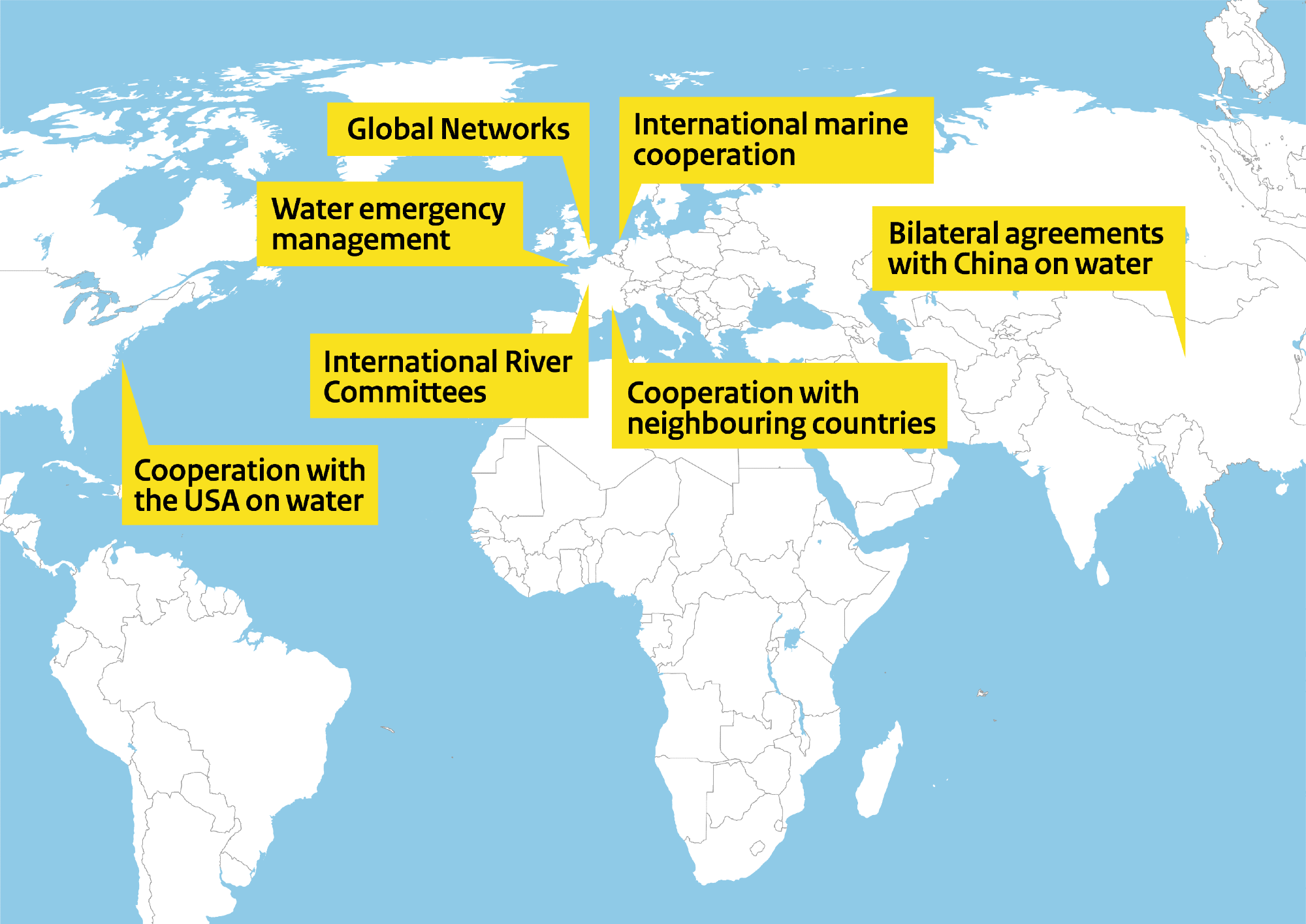 This map of the world shows our worldwide water management partnerships. There are clickable areas to proceed to the individual programmes.